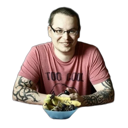 food, staff, animal, face, photorealistic, man, tattoos, his transparent PNG cut-out