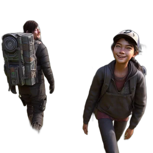 jacket, creature, weapon, concept art, 3d render, photorealistic, two, individuals transparent PNG cut-out