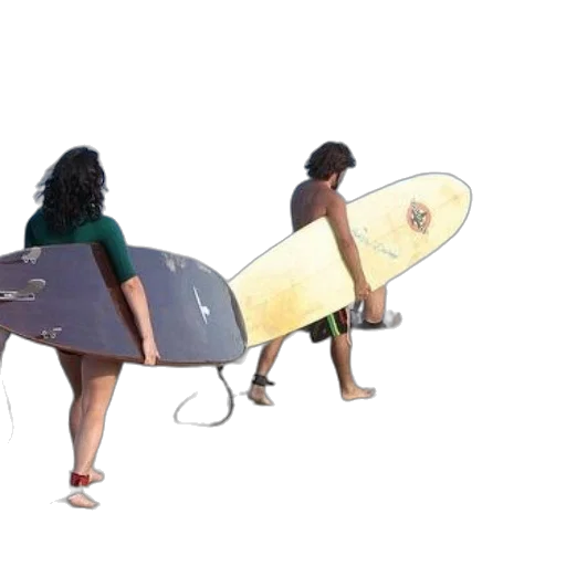 concept art, 3d render, beach, underwater, two, surfers, walk, along transparent PNG cut-out