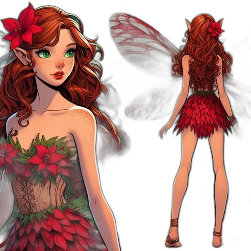 dress, concept art, fantasy art, pixel art, 3d render, red, fairy, hair transparent PNG cut-out