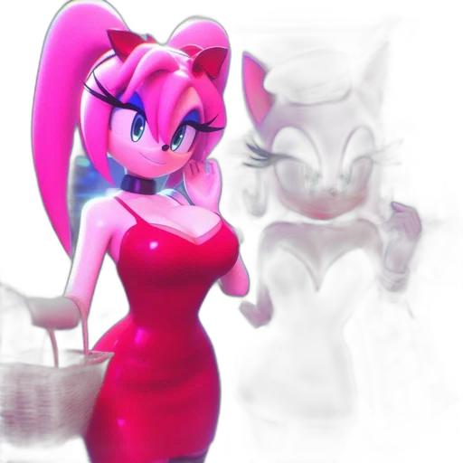 dress, robot, concept art, 3d render, cartoon, vaporwave, two, females transparent PNG cut-out