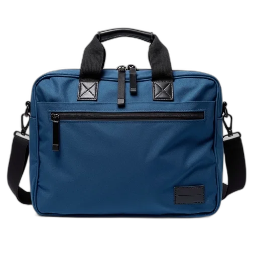blue, canvas, messenger, bag, black, trim, displayed, against transparent PNG cut-out