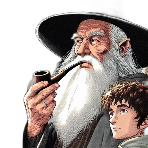 fantasy art, concept art, comic book art, photorealistic, fire, old, wizard, smokes transparent PNG cut-out
