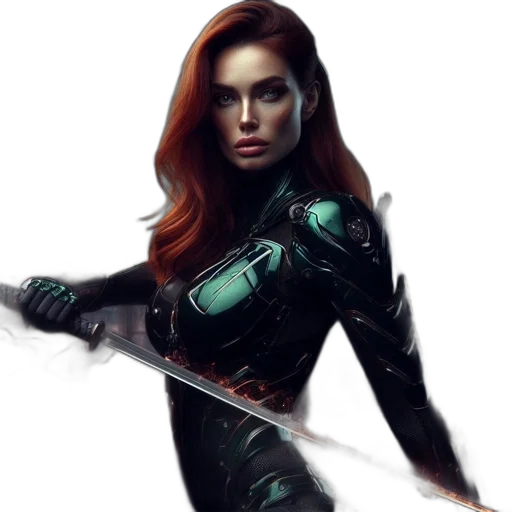 comic book art, concept art, fantasy art, photorealistic, green, woman, red, hair transparent PNG cut-out