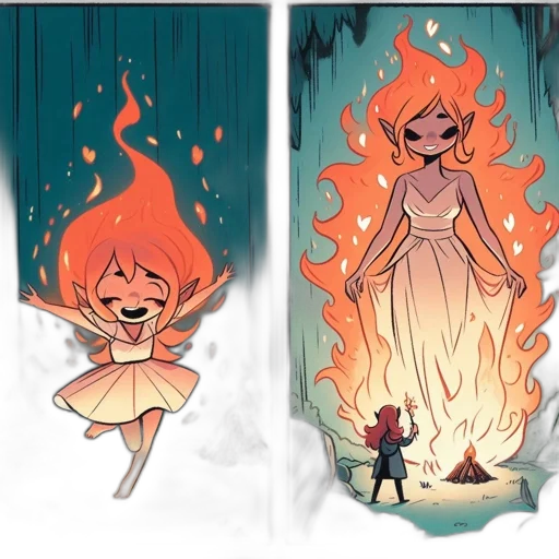 concept art, comic book art, fantasy art, watercolor, fire, underwater, red, golden transparent PNG cut-out