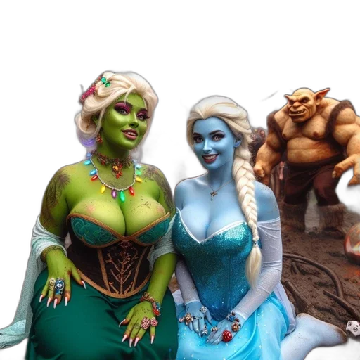 concept art, fantasy art, 3d render, two, women, dressed, fantasy, characters transparent PNG cut-out