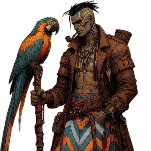 staff, animal, weapon, concept art, fantasy art, comic book art, cyberpunk, colorful transparent PNG cut-out