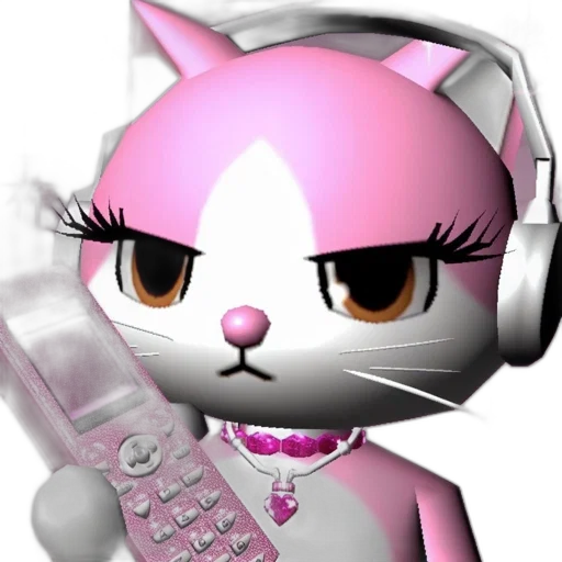 staff, vaporwave, cartoon, 3d render, concept art, pink, cat, expressive transparent PNG cut-out