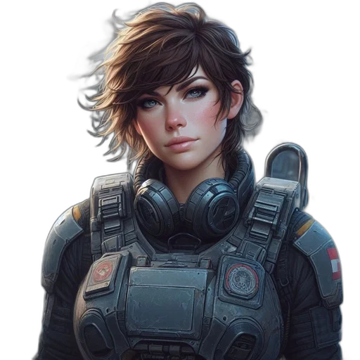 face, jacket, robot, weapon, cyberpunk, concept art, fantasy art, photorealistic transparent PNG cut-out
