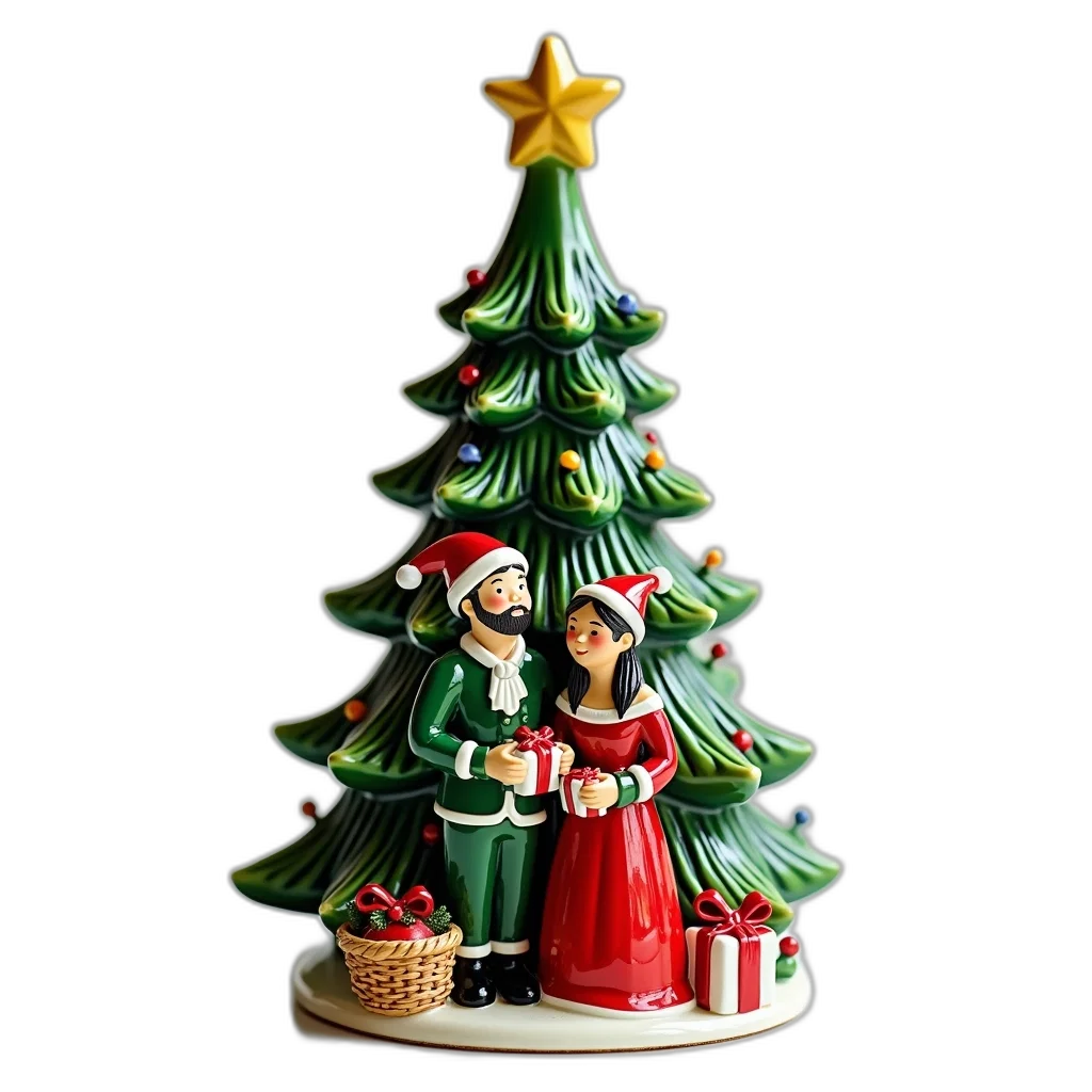 tree, 3d render, photorealistic, ceramic, christmas, ornament, star, top transparent PNG cut-out