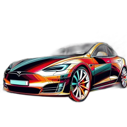 car, 3d render, concept art, photorealistic, cartoon, tesla, model, rendered transparent PNG cut-out