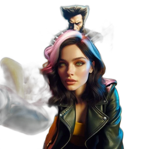 jacket, face, concept art, comic book art, photorealistic, fantasy art, neon lights, fire transparent PNG cut-out