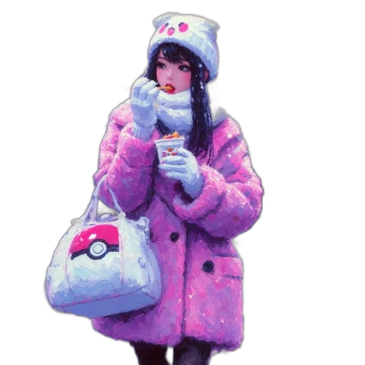 jacket, hat, staff, dress, pixel art, vaporwave, concept art, 3d render transparent PNG cut-out