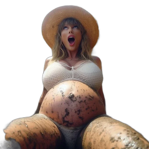 creature, photorealistic, woman, bikini, top, hat, sits, mud transparent PNG cut-out
