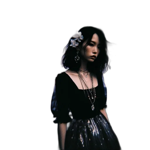 dress, jewelry, staff, crown, photorealistic, concept art, pixel art, dark transparent PNG cut-out