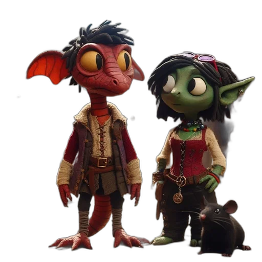concept art, fantasy art, 3d render, two, fantastical, characters, red-skinned, creature transparent PNG cut-out
