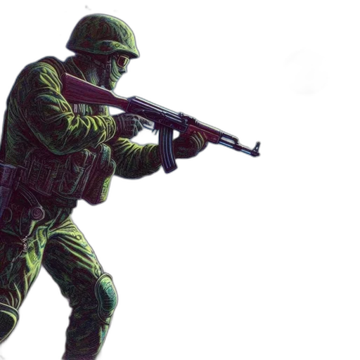 weapon, concept art, pixel art, 3d render, photorealistic, green, soldier, full transparent PNG cut-out