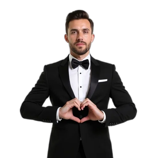 jacket, staff, man, black, suit, bow, tie, white transparent PNG cut-out