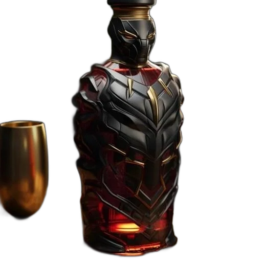 bottle, crown, weapon, 3d render, concept art, fantasy art, photorealistic, black transparent PNG cut-out