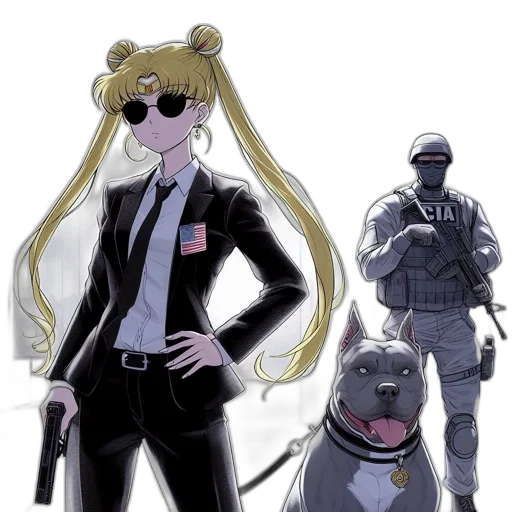 staff, anime, concept art, cartoon, cyberpunk, armed, woman, flagged transparent PNG cut-out