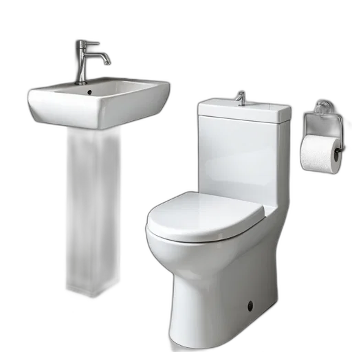 furniture, 3d render, photorealistic, modern, bathroom, white, toilet, sink transparent PNG cut-out