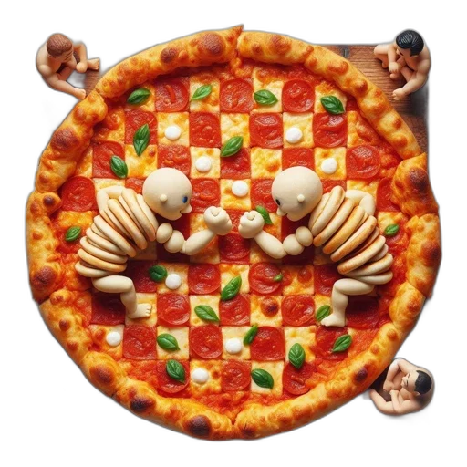 food, crown, jewelry, 3d render, photorealistic, pizza, checkered, pattern transparent PNG cut-out