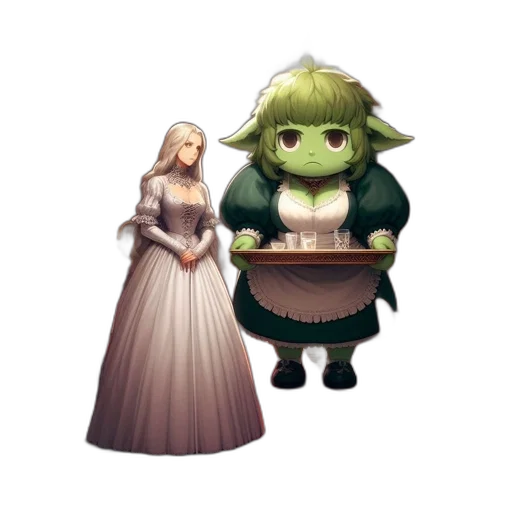 dress, staff, creature, concept art, fantasy art, pixel art, 3d render, green transparent PNG cut-out
