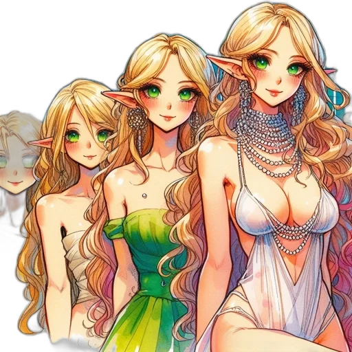 dress, fantasy art, pixel art, concept art, watercolor, green, pastel, colorful transparent PNG cut-out