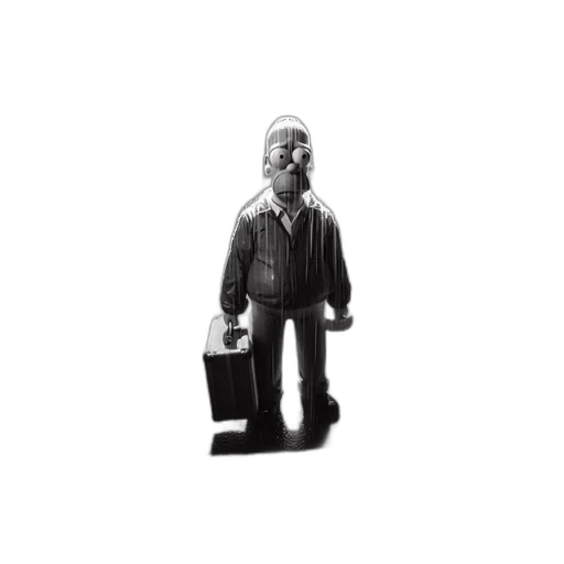 staff, robot, 3d render, rainy, scene, character, resembling, homer transparent PNG cut-out