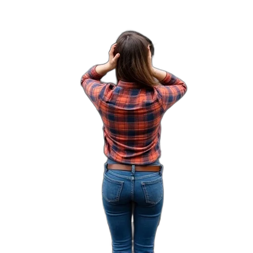 jacket, dress, hair, furniture, 3d render, photorealistic, person, standing transparent PNG cut-out