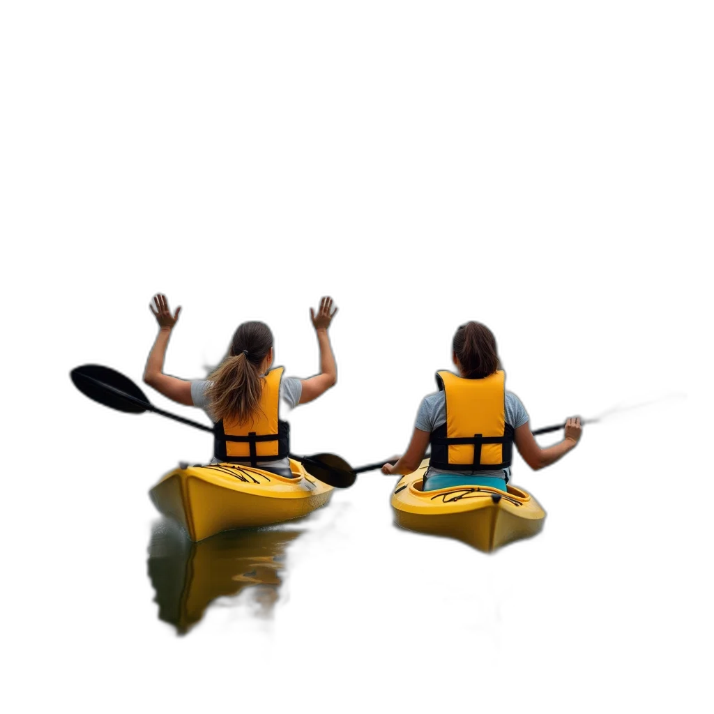 3d render, concept art, underwater, two, women, kayaking, calm, lake transparent PNG cut-out