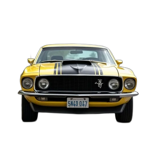 car, photorealistic, 3d render, concept art, yellow, classic, mustang, black transparent PNG cut-out