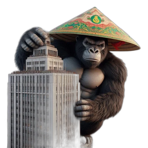 hat, animal, concept art, photorealistic, 3d render, fantasy art, gorilla, wearing transparent PNG cut-out