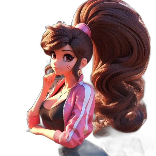 hair, dress, face, staff, concept art, cartoon, anime, 3d render transparent PNG cut-out