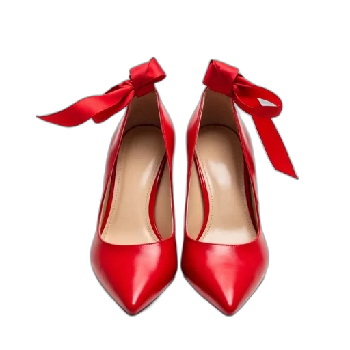 shoes, 3d render, red, pair, high-heeled, pointed, toe, thin transparent PNG cut-out