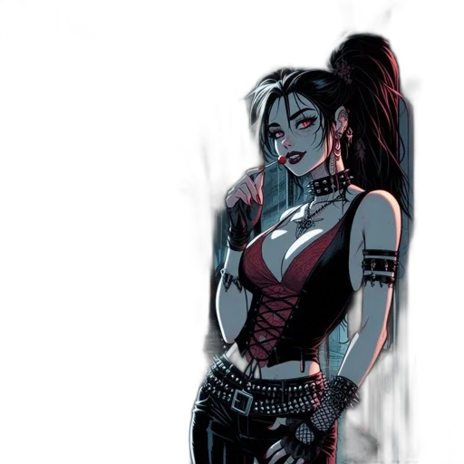 comic book art, concept art, cyberpunk, fantasy art, neon lights, dark, red, night transparent PNG cut-out