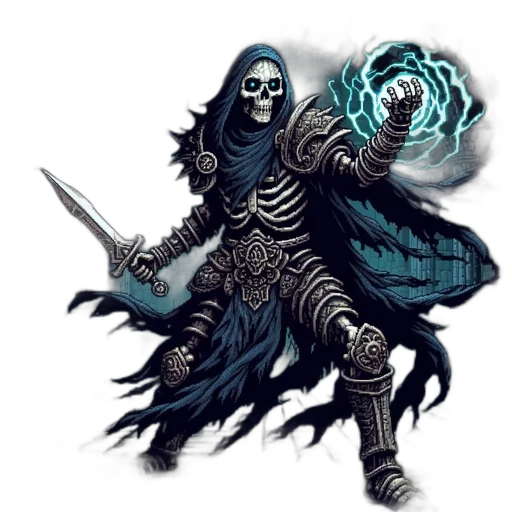 staff, creature, concept art, fantasy art, pixel art, comic book art, dark, monochrome transparent PNG cut-out