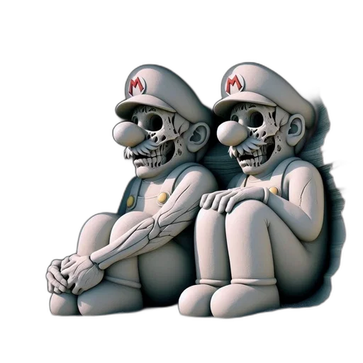 mask, 3d render, concept art, pixel art, cartoon, two, mario, sculptures transparent PNG cut-out
