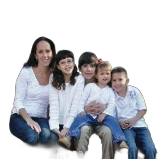staff, photorealistic, family, five, sits, bench, under, tree transparent PNG cut-out