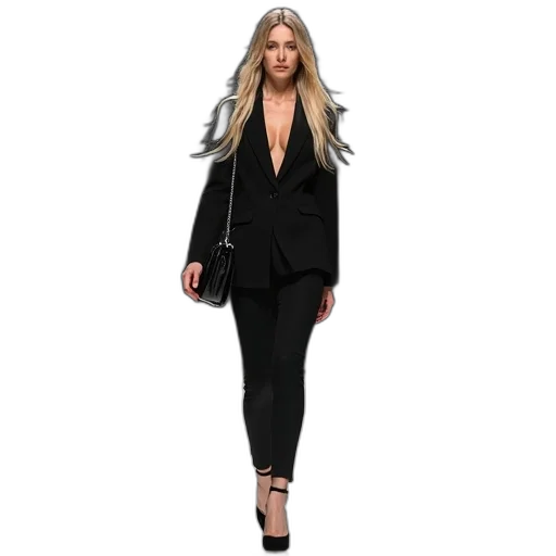 jacket, monochrome, person, long, blonde, hair, walking, down transparent PNG cut-out