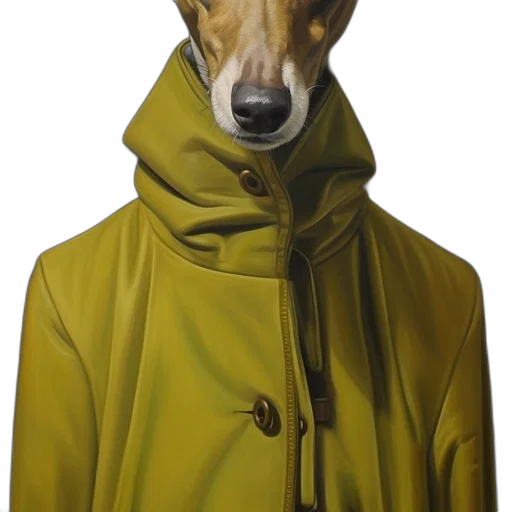 jacket, animal, dress, face, photorealistic, oil painting, concept art, 3d render transparent PNG cut-out