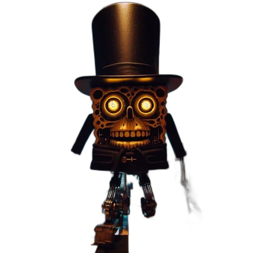 robot, hat, staff, mask, concept art, 3d render, pixel art, fantasy art transparent PNG cut-out