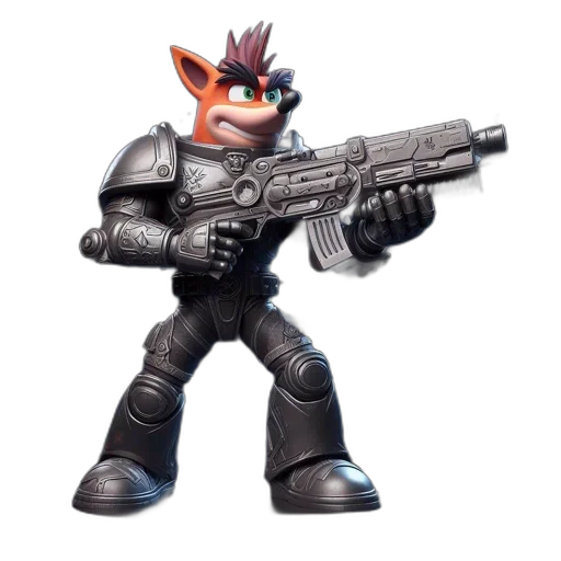 weapon, animal, robot, staff, 3d render, concept art, cartoon, pixel art transparent PNG cut-out