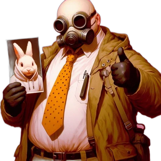 mask, jacket, animal, staff, concept art, comic book art, cyberpunk, photorealistic transparent PNG cut-out