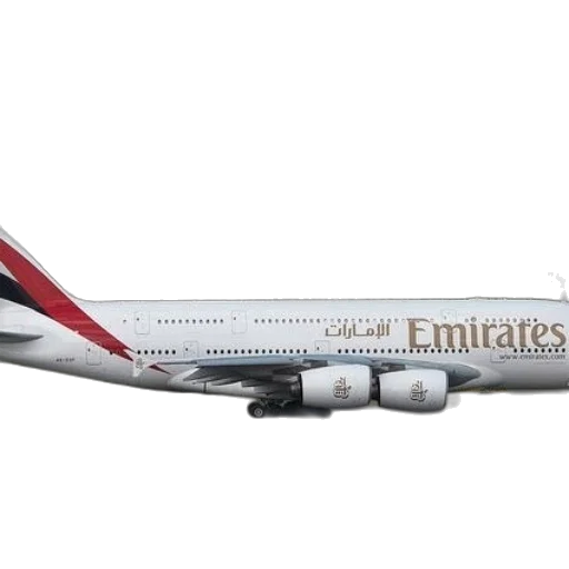 photorealistic, emirates, airplane, runway, cloudy, sky, background transparent PNG cut-out