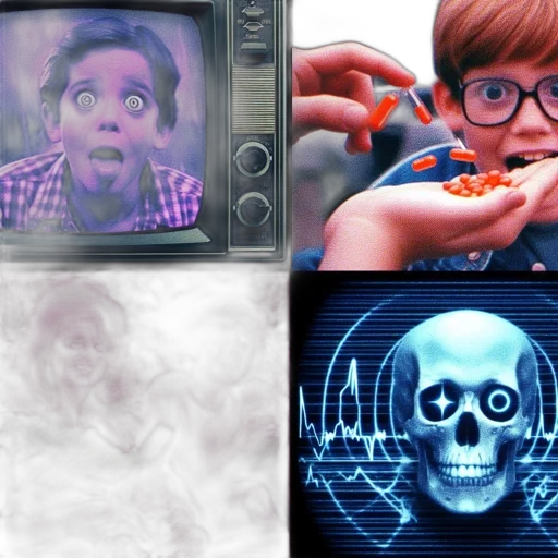 concept art, vaporwave, four, pictures, collaged, together, surprised, boy transparent PNG cut-out