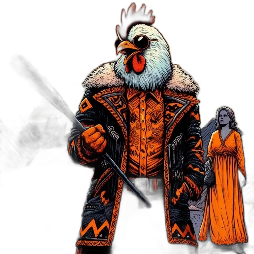 concept art, fantasy art, comic book art, pixel art, twilight, scene, bird-headed, man transparent PNG cut-out