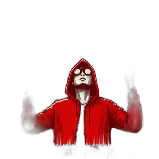 jacket, mask, face, comic book art, concept art, pixel art, cartoon, red transparent PNG cut-out