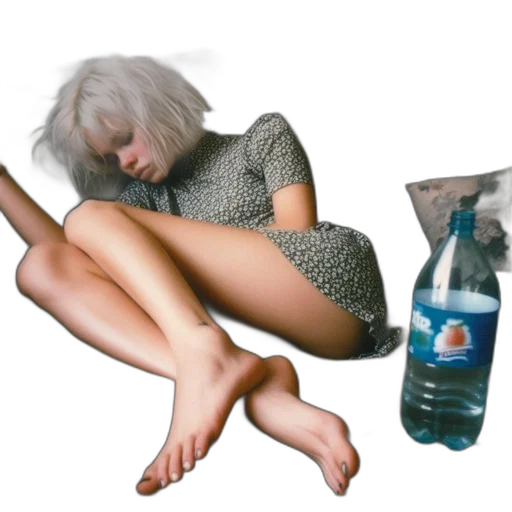 bottle, jacket, hair, creature, photorealistic, vaporwave, concept art, 3d render transparent PNG cut-out