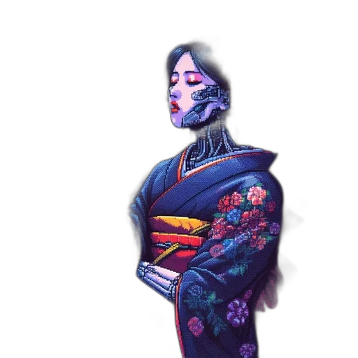 jacket, robot, dress, face, concept art, watercolor, fantasy art, vaporwave transparent PNG cut-out